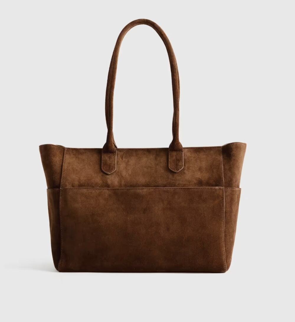 Quince NEW Hudson Suede Tote, Chocolate Brown
